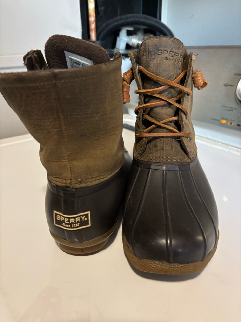 Sperry Brown and Olive Duck Boots - Lace-Up Waterproof Boots